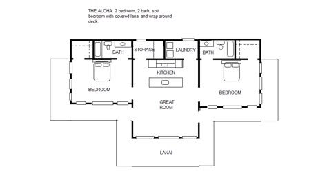 THE ALOHA 2/2 Split Bedroom Floor Plan 2 Bedroom Pool House Plans, Pool House Plans Guest Suite, Split House, Pool Houses Plans, Floor Plan Sketch, 2 Bedroom Floor Plans, Bedroom Floor Plan, Bedroom Plan, Cottage Floor Plans