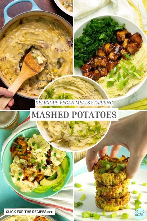 Things To Eat With Mashed Potatoes, Mashed Potato Toppings, Meals With Mashed Potatoes, Vegan Cauliflower Mashed Potatoes, Dinner With Mashed Potatoes, Mashed Potato Bowl, Potato Entree, Lentil Meatloaf, Potato Latke Recipe