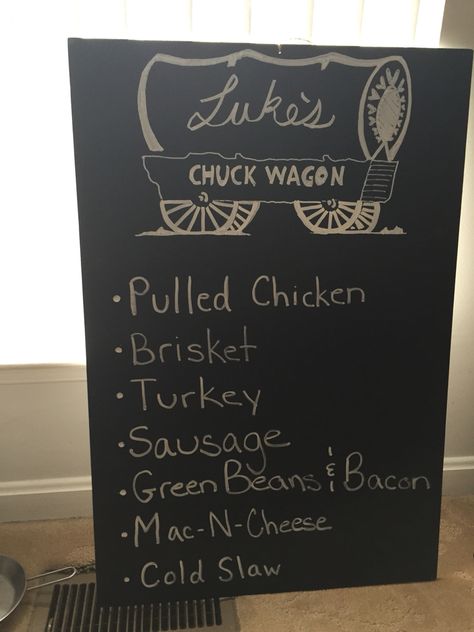 Chuck Wagon Theme Party, Chuck Wagon Dinner Party, Birthday Chalkboard Art, Haunted Town, Southwest Christmas, Haunted Towns, Country Bbq, Barnyard Theme, Camp Decor