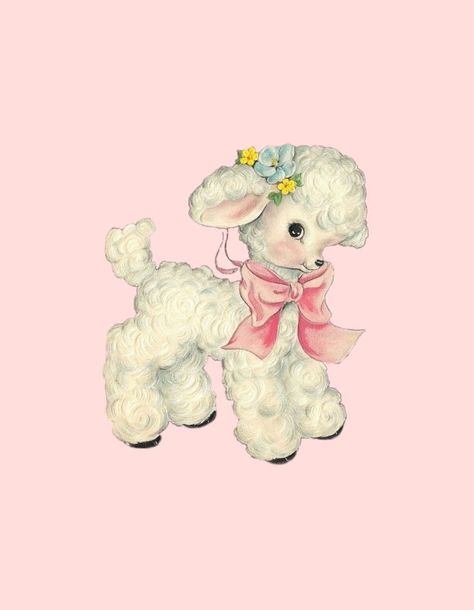 Bow Poster, Vintage Lamb, Sheep Cartoon, Coquette Pink, Pink Retro, Vintage Poster, Pink Bow, Sheep, Pink