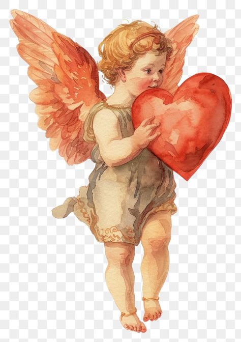 Watercolor Angel, Vintage Png, Vintage Angel, Angel Heart, Angel Baby, Saint Valentine, Love Vintage, Baby Angel, Figure Painting