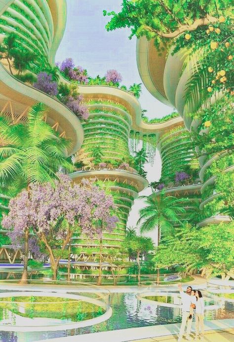 Dreamscape Architecture, Solar Punk, Eco City, Eco Architecture, Green Architecture, Green City, Fantasy Places, Futuristic City, Future City