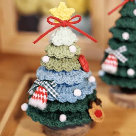 Christmas Tree Crochet Pattern - Eryhana Crochet Family Crochet Christmas Trees Free, Crocheted Christmas Tree, Crochet Family, Crochet Christmas Garland, Crochet Christmas Trees Pattern, Crochet Store, Crochet Christmas Ornaments Free, Crochet Holiday, Crochet Ornament Patterns