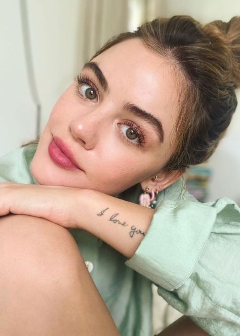 Lucy Hale Eyebrows, Lucy Hale Tattoo, Lucy Hale Makeup, Lucy Hale Outfits, Thick Brows, Soft Gamine, Lucy Hale, Female Actresses, Matching Tattoos