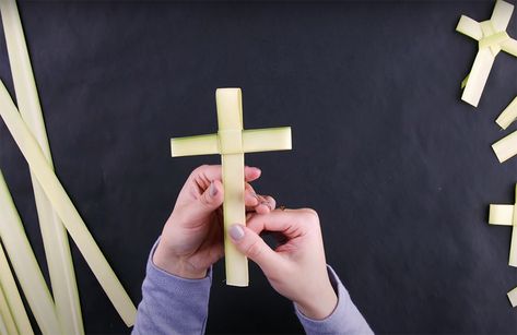 WATCH | How to make a Palm Leaf Cross How To Make Crosses Out Of Palms, Palm Leaf Cross How To Make, How To Make A Palm Cross, How To Make A Cross Out Of Palm Leaves, Cross From Palm Leaves, Palm Leaf Cross, Overcome Jealousy, Palm Cross, How To Fold