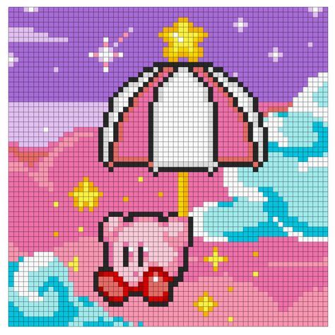 Kirby Pixel Art Grid, Kirby Alpha Pattern, Kirby Perler Bead Patterns, Pixel Art Kirby, Kawaii Pixel Art, Kawaii Patterns, Pixel Art Kawaii, Crochet Grid, Crochet Unicorn Pattern