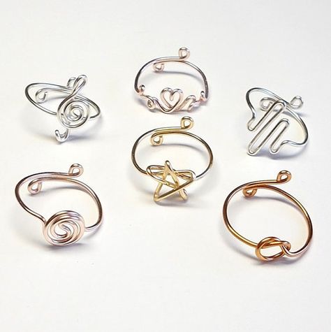 Wire Ring Simple, Metal Ring Ideas, Treble Clef Ring, Knot Rings, Heart Beat Ring, Diy Wire Jewelry Rings, Pola Macrame, Coil Ring, Wire Jewelry Rings