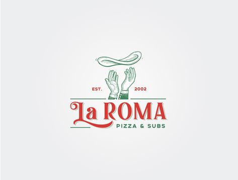 Logo design we created for La Roma Pizza and Subs in Temple TX Italian Logo Design Restaurant, Pizza Restaurant Branding, Pizza Logo Design Ideas Brand Identity, Pizza Branding Design, Italian Logo Design, Pizza Logo Design Ideas, Italian Restaurant Branding, Restaurant Logo Design Branding, Pizza Restaurant Logo