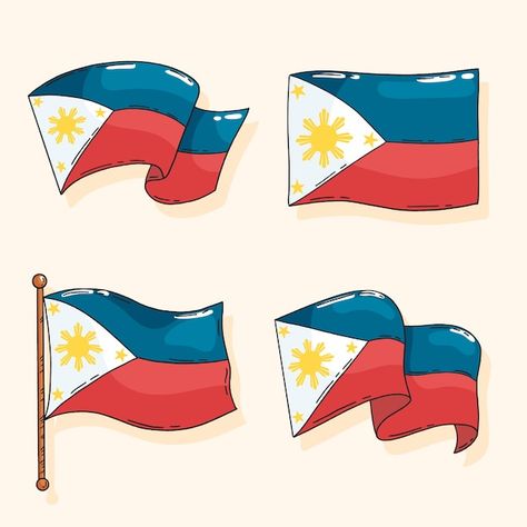 Hand drawn philippine flags | Premium Vector #Freepik #vector #design-pack #collection #hand-drawn #country-flags Buwan Ng Wika Design Ideas, Filipino Ideas Design, Flag Philippines Design, Filipino Doodle Art, Philippine Poster Design, Filipino Slogan Ideas Design, Nationalism Poster Philippines Drawing, Philipino Flag, Filipino Flag Art