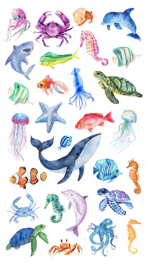 Mystic Wallpaper, Summer Prints Wallpaper, Ocean Drawing, Marine Theme, Watercolor Paintings For Beginners, Phone Wallpaper Patterns, Animal Posters, Ocean Animals, Cute Backgrounds