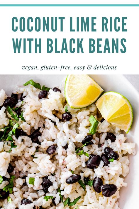 This coconut lime rice with cilantro and black beans is the perfect summer side dish that's ready in 15 minutes with only 5 minutes of prep. Make it a meal with a few yummy additions like jalapenos, radishes, and avocado. Black Bean Coconut Rice, Coconut Black Beans, Coconut Rice With Black Beans, Black Bean Coconut Curry, Coconut Rice And Black Beans, Rice With Cilantro, Rice With Black Beans, Black Rice Recipe, Coconut Lime Rice