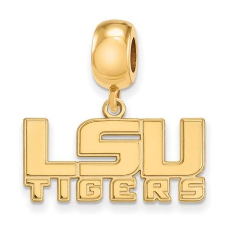 Gold-plated Silver Louisiana State University Bead Charm Small Dangle, Manufacturer Part Number: GP050LSU at HomeBello. Magnetic Earrings, Louisiana State University, Fancy Beads, Louisiana State, Bow Jewelry, Jewelry Companies, Black Bow, School Spirit, Beaded Dangles