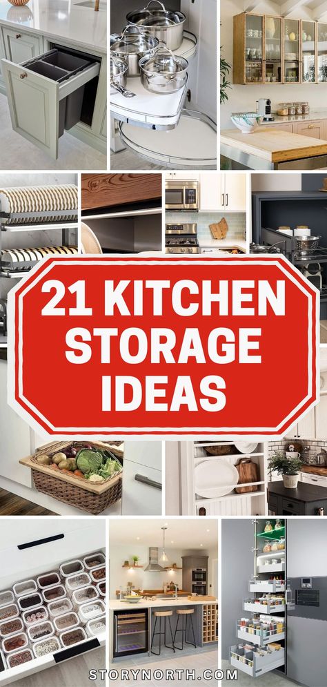 Save this pin for 21 practical kitchen storage hacks that will transform your space! From clever pantry organization to creative cabinet solutions, these ideas will revolutionize the way you think about storage in your kitchen. #KitchenStorage #HomeOrganization #DIYStorageIdeas Small Boiler Cupboard Storage, Kitchen Storage Planning, Bakeware Organization Storage Ideas, Creative Storage For Small Kitchens, Storage Over Kitchen Cabinets, Kitchen Cabinet Gadgets, Counter Top Kitchen Storage, Instapot Storage Ideas, Storage Ideas For Kitchen Appliances