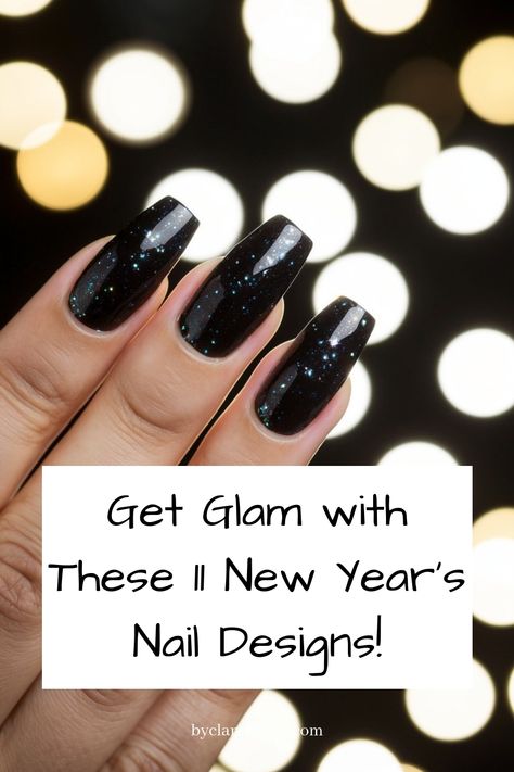 Get Ready for the New Year with These 11 Stunning Nail Designs! Elevate your nail game in 2024 with these fresh, trendy looks that will make you stand out from the crowd. From sparkly sequins to elegant matte finishes, we've got you covered for any occasion. Whether you prefer bold statement nails or subtle chic styles, there's something for everyone on this list. Don't miss out on these must-try designs that are perfect for celebrating the New Year in style! Fireworks Nails Design New Years, Black And White New Years Nails, New Years Nail Designs Black, Black Nye Nails, Party Nails New Years Eve Sparkle, Black Nails With Silver Glitter, New Year Nails 2025, New Years Eve Nails Ideas Sparkle, New Years Acrylic Nails