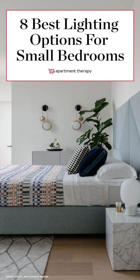 Not sure what lights to use in your own tiny bedroom? We asked interior designers what small space lighting solutions they swear by, and here’s what they had to say.  #bedrooms #bedroomideas #lighting #lightfixtures #naturallighting #moodlighting #wallsconces #bedroomdecor #bedroomdecorideas #smallspaces #smallspacedecor Lighting For Small Bedroom, Bed Lamp Ideas, Over Bed Lighting, Small Bedroom Lighting Ideas, Small Bedroom Lighting, Bedroom Lighting Ideas, Apartment Lighting, Space Lighting, Bedroom Design Inspiration