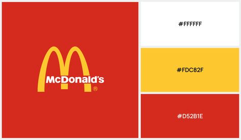 Mcdonalds Brand Color Palette Food Brand Colour Palette, Fast Food Color Palette, Food Brand Color Palette, Mcdonalds Branding, Food Color Palette Brand Identity, Color Palette Restaurant, Food Colour Palette, Restaurant Color Palette, Food Color Palette