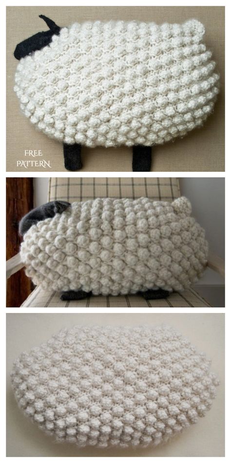 Knit Bobble Sheep Pillow Free Knitting Patterns Animal Pillows Pattern, Crochet Sheep Pattern, Knitted Sheep, Diy Macrame Projects, Sheep Knitting Pattern, Sheep Pillow, Pillows Crochet, Sheep Pattern, Crochet Sheep