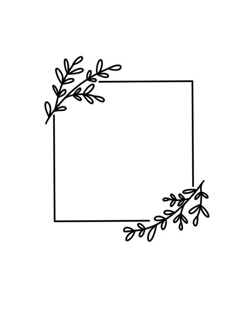 Floral Frame Svg, Digital File, Square Border, Floral Leaves, Hand Drawn, Cricut Svg - Etsy Drawing Frames Border, Printable Border Design, Floral Frame Drawing, Draw Frames Border, Floral Border Design Drawing, Flower Border Drawing, Border Aesthetic, Leaf Frame Drawing, Cute Borders Designs