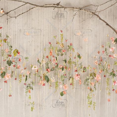 Floral Dream Catcher, Diy Flower Wall, Home Flower Decor, Dreamcatcher Design, Flower Curtain, Floral Room, Branch Decor, Hanging Flowers, Boho Christmas