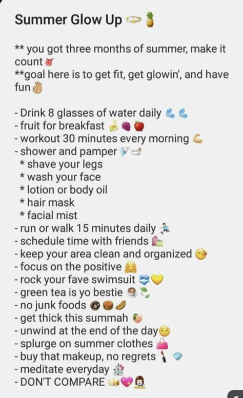 Summer glow up, you can do before summer starts! Summer Body Workout Plan, Summer Checklist, Summer Prep, Body Glow, Teen Advice, Practicing Self Love, Summer Body Workouts, The Glow Up, Self Care Bullet Journal