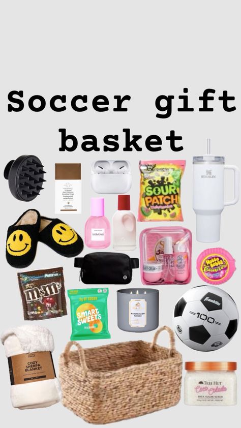 #giftbasketseries #commentanotherbasket #remix #like #soccor #gift #basket Soccer Senior Night Baskets, Soccer Basket Ideas Gift, Soccer Gift Basket, Brrr Basket, Soccer Senior Night, Girl Gift Baskets, Boyfriend Gift Basket, Birthday Presents For Friends, Skin Care Basics