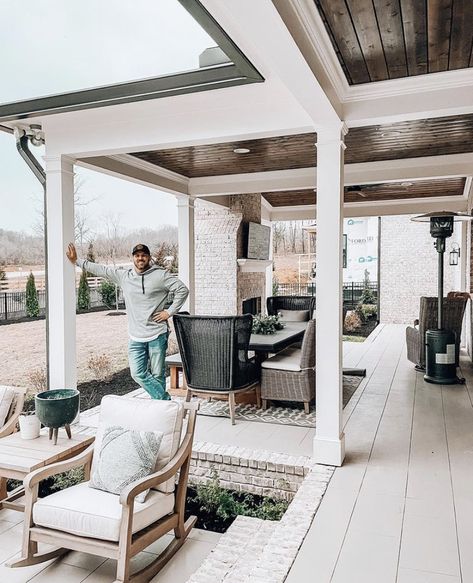 Covered Wood Patio, White Patio Cover, Covered Patio With Pergola Extension, Extending Covered Patio Ideas, Partially Covered Patio Ideas, White Covered Patio, Covered Patio Ceiling Ideas, Covered Patio Extension Ideas, Covered Patio Ceiling