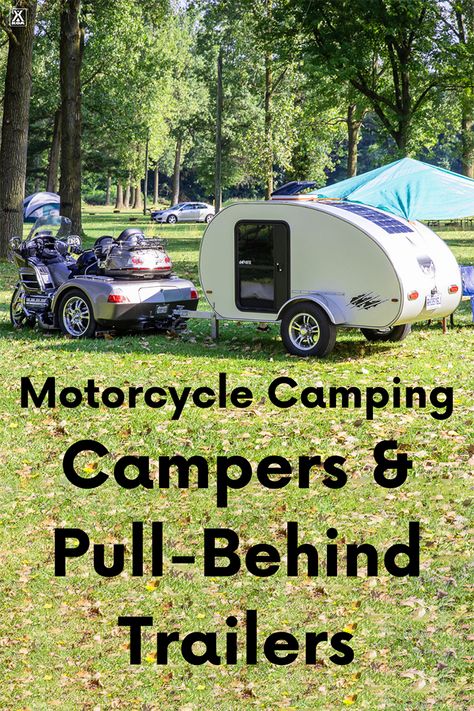 A Guide to Motorcycle Campers & Pull-Behind Trailers | KOA Camping Blog Motorcycle Trailer Ideas, Motorcycle Camper Trailer, Pull Behind Motorcycle Trailer, Small Rv Campers, Pull Behind Campers, Pull Behind Trailer, Best Pop Up Campers, Motorcycle Campers, Pop Up Campers