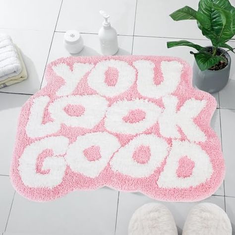 TOIVO You Look Good Bath Mat - Stylish Funny Pink Bathroom Rug with Cute Words, Absorbent & Non-Slip - 25x21 inch (Pink) Pink Bathroom Rug, Pink Bathroom Rugs, Green Bathroom Rugs, Good Bathroom, Funny Bath Mat, Pink Bathroom Decor, Cute Bath Mats, Welcome Door Mat, Cute Words