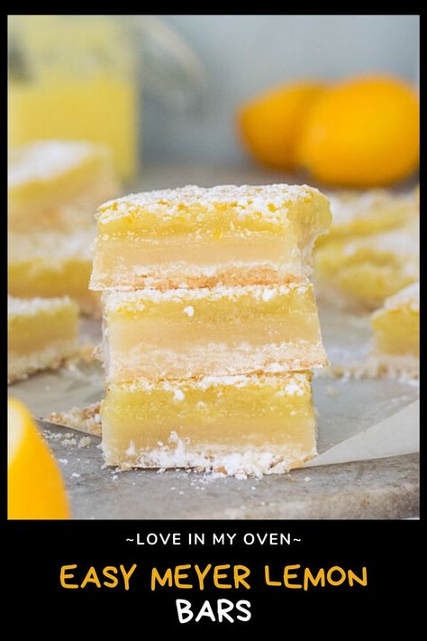 Think of the best lemon bars recipe, and make it better by using Meyer lemons! These Meyer lemon bars are very lemony lemon bars with a nice floral touch! // best Meyer lemon recipes // Meyer lemon desserts Meyer Lemon Bars, Lemon Bar Recipe, Meyer Lemon Recipes, Best Lemon Bars, Gluten Free Lemon Bars, Lemon Bar, Lemon Health Benefits, Lemon Uses, Lemon Bars Recipe