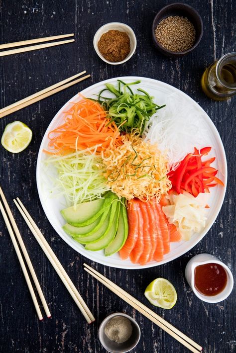 Avocado Prawn Salad with Vietnamese Dressing - New Zealand Avocado Recipe Layout, Yu Sheng, Chinese New Year Dishes, Chili Salad, Japanese Pickles, Prawn Salad, Green Items, Salmon Sashimi, Raw Fish