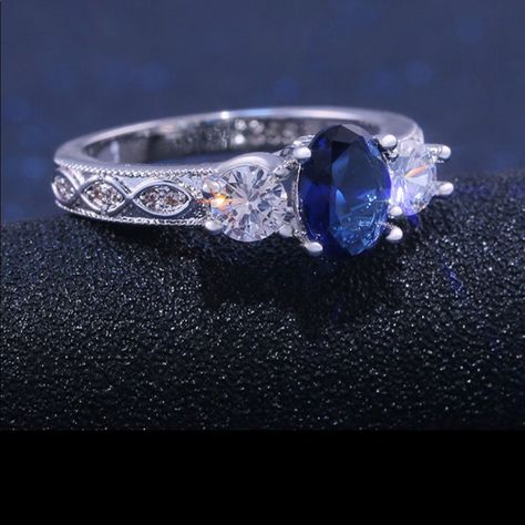 Luxury Vintage 2.5 Cttw Filigree Wg Engagement/Wedding 3 Stone Ring Perfect Setting Video Of Ring The Details Are Unbelievable. Looks Very Expensive For The Small Price You’re Paying. Stone Color : Simulated Blue Sapphire Stone Color: Cz Metal White Gold Over Sterling Sapphire Wedding Rings, Blue Stone Ring, Sapphire Engagement Ring Blue, Sapphire Wedding, Finger Rings, Women Wholesale, Samoa, Sapphire Engagement, Blue Gemstones