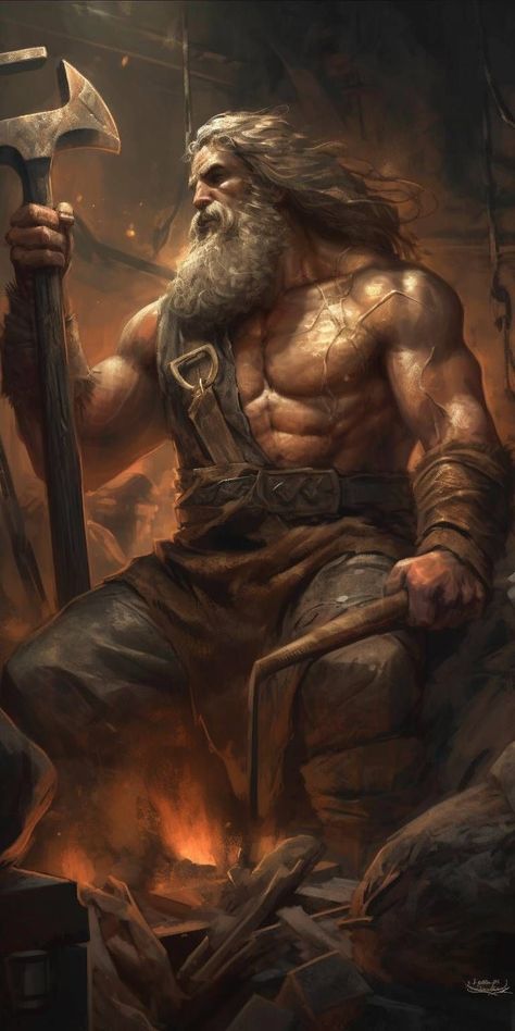 Vulcan Roman God, Vulcan Greek God, Hephaestus Aesthetic Greek Mythology, Gods Of Greek Mythology, Hephestos Greek God, Greek God Of Fire, Roman Gods Art, Greek God Artwork, Hephaestus Mythology