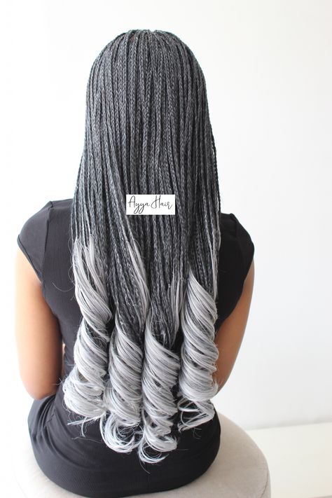 Best Braids Hairstyles Ideas - Braids Hairstyles Short Gray Braids For Black Women, Grey Braided Hairstyles For Black Women, Reverse Gray Ombre Hair, Braided Gray Hair, Grey Goddess Braids, Grey Braids Hairstyles, Grey Knotless Box Braids, Gray Braids For Black Women, Salt And Pepper Braids