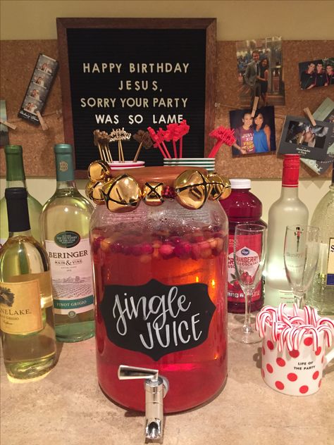 Jingle Juice for a Holiday party! #jinglejuice #Christmasparty Jingle And Flamingle Party, Jingle Mingle Party Ideas, Jingle And Mingle Party Ideas, Flamingle Party, Jingle Juice, Ball Ideas, Christmas Party Themes, Christmas Foods, Happy Birthday Jesus