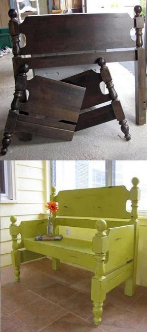 Turn a Bed Headboard into a Bench...awesome Upcycle Ideas! Headboard Benches, Old Headboard, Headboard Bench, Diy Furniture Hacks, Diy Furniture Easy, Furniture Hacks, Refurbished Furniture, Décor Diy, Redo Furniture