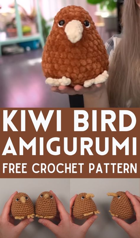 Crochet Kiwi Bird Amigurumi Crochet Kiwi Bird Pattern Free, Kiwi Bird Crochet Pattern, Kiwi Crochet Pattern, Crochet Kiwi Bird, Free Bird Crochet Pattern, Bird Crochet Pattern Free, Free Crochet Bird Patterns, Crochet Birds Free Pattern, Kiwi Animal