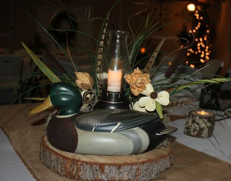 Camo Wedding Centerpieces, Duck Hunting Wedding, Hunting Wedding Theme, Grooms Cake Tables, Wild Game Dinner, Grooms Table, Hunting Wedding, Hunting Birthday, Hunter Wedding