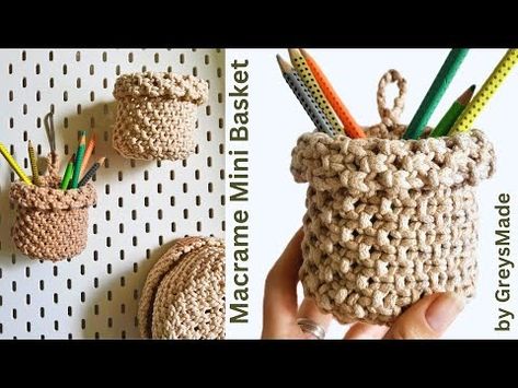 DIY Macramé Wall Hanging Basket, Macrame Mini Basket Tutorial - YouTube Basket Macrame, Macrame Mini, Macrame Basket, Basket Tutorial, Mini Basket, Wall Hanging Basket, Basket Wall, Macrame Patterns Tutorials, Hanging Basket