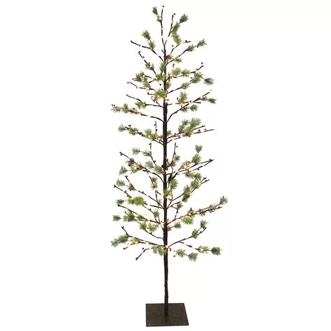 The Holiday Aisle® Pre-Lit Twig Green Tropical Artificial Christmas Tree with Clear Lights & Reviews | Wayfair.ca Pre Lit Twig Tree, Twig Christmas Tree, 6ft Christmas Tree, Slim Tree, Twig Tree, Artificial Garland, Led Tree, White Light Bulbs, Warm White Light