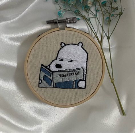 We Bare Bears Embroidery of Ice Bear #webarebears #icebear #grizzly#panda#icebear#bears #barebears#webarebears#love #webarebearswallpaper#cute #webarebearart #funny #webarebearsedit#asthetic #webarebearsfans#cartoon embroidery #embroideryart #embroiderd #art #artwork #siblings #sketch #sketchbook #house #artpiece #embroiderersofinstagram #embroiderydesign #embroiderylover We Bare Bears Embroidery, Ice Bear, Ice Bears, Cartoon Embroidery, Bare Bears, We Bare Bears, Embroidery Art, Art Artwork, Bears