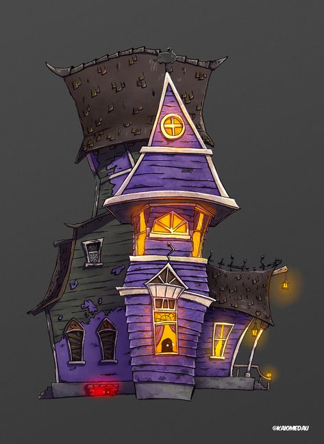 Hunted House Draw, Spooky House Illustration, Haunted House Illustration, Haunted House Drawing, Hunted House, Fantasy Realm, Scary Houses, House Cartoon, Dark House