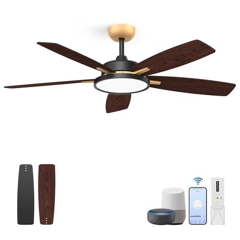 PRICES MAY VARY. Exquisite Exterior Design:The modern ceiling fan offers a beautiful look that blends easily into a variety of interior design styles; Its gold trim and white fan blades will inject a touch of modern luxury into any space Smart Ceiling Fan:This smart fan can be controlled remotely via a smartphone app or smart home assistant (Alexa, Google Home) No matter where you are, you can adjust the fan's on off status, air speed, and timer settings with just a touch or a command; This provides you with great convenience without having to physically go to the fan controller Quite Reversible Motor:The quiet reversible motor is designed to allow the fan to run gently during operation, creating a peaceful environment for you; The fan is available in both forward and reverse modes, with t Ceiling Fan Installation, Alexa App, Fan Accessories, Dimmable Led Lights, Modern Ceiling Fan, Exterior Lighting, Ceiling Fan With Light, Metallic Accents, Interior Design Styles