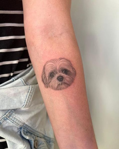 Seeking a heartfelt way to remember your beloved pet? Explore pet memory tattoo designs for a touching tribute. #InLovingMemory #PetTattoo Shih Tzu Tattoo, Pet Portrait Tattoos, Pet Memorial Tattoo, Pet Tattoos, Pet Memory, Tattoos Inspo, Tattoos For Dog Lovers, Portrait Tattoos, Tattoos For Women Flowers