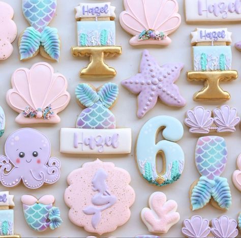 Summer Sugar Cookies, Mermaid Cookies, First Birthday Cookies, 1st Birthday Girl Decorations, Mermaid Birthday Cakes, Crazy Cookies, 5th Birthday Party Ideas, Unicorn Cookies, Third Birthday Party