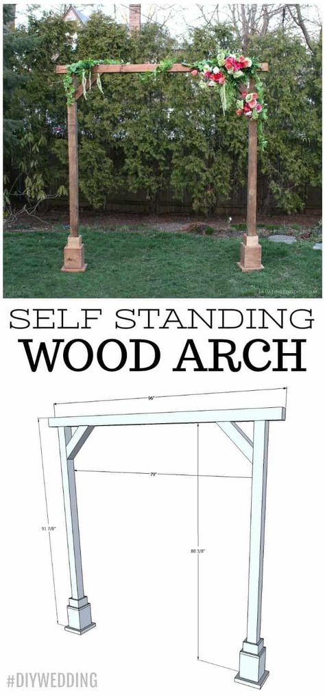 self standing wood arch plans Wood Wedding Arches, Wooden Wedding Arches, Wood Arbor, Modern Gazebo, Diy Wedding Arch, Wedding Arbors, Boda Diy, Building A Pergola, Wood Arch