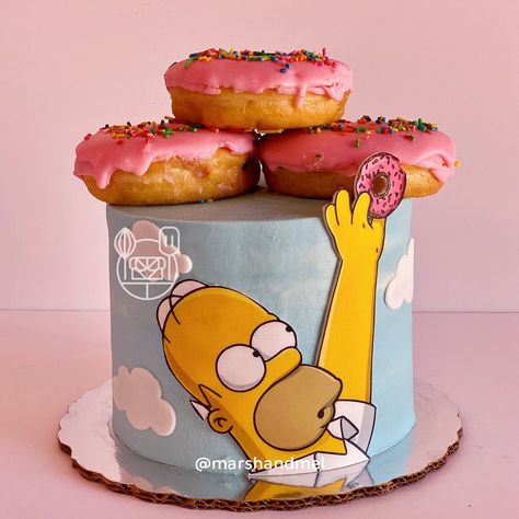 Homer Simpson Donut Cake, Homer Simpson Donuts, Simpsons Cake, Simpsons Party, Fathers Day Cupcakes, Marge Simpson, The Simpson, Homer Simpson, Cake Donuts