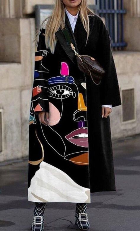 Long Outerwear, Printed Jacket, Spring Fashion Casual, Long Sleeve Outerwear, Casual Outerwear, Woolen Coat, Cool Street Fashion, Print Jacket, Coat Fashion