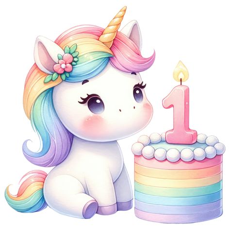 Candle For Birthday, Cake Number, Rainbow Unicorn Cake, Boys 1st Birthday Cake, Mermaid Unicorn, Unicorns Png, Unicorn Pictures, Birthday Illustration, 1st Birthday Cakes