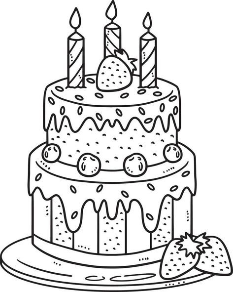 Birthday Cake Isolated Coloring Page for Kids Art Birthday Cake, Cake Coloring, Art Books For Kids, Cupcake Coloring Pages, Minions Coloring Pages, Free Printable Crafts, Cake Drawing, Food Coloring Pages, Birthday Coloring Pages