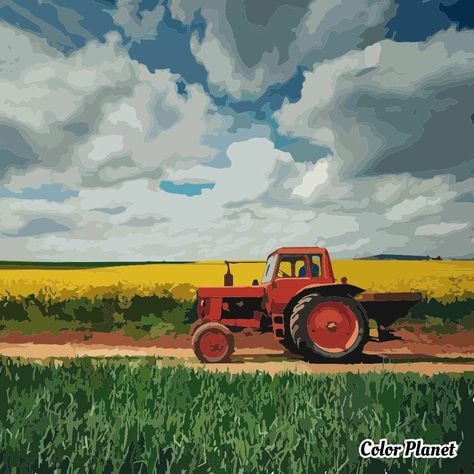 Painting Pages, Tractor Drawing, Oil Painting App, Tractor Art, Dibujos Toy Story, Oil Painting Supplies, Field Paint, Oil Painting Inspiration, Barn Painting